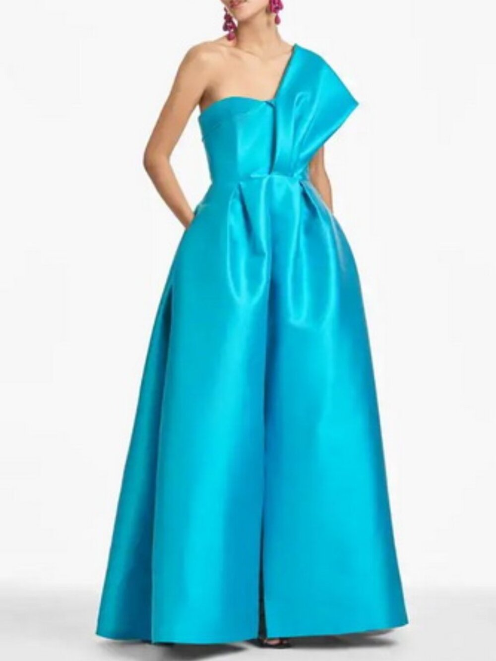 Sachin & Babi Clarissa One Shoulder Aqua Full Skirt Ballgown
